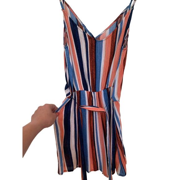 Lulu’s - Angelene Blue & Orange Striped Sleeveless Romper - Size Small - Picture 6 of 9